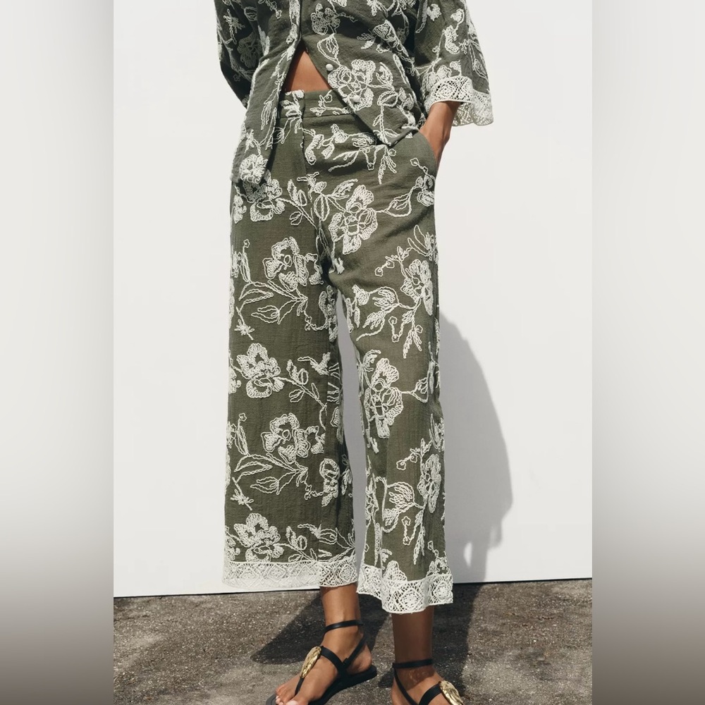 Zara Guipure Hem Embroidered Pants